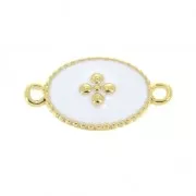 Entrepieza 2 anillas motivo cruz de resina epoxi 15x8.5mm dorado con oro fin/Blanc