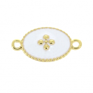 Entrepieza 2 anillas motivo cruz de resina epoxi 15x8.5mm dorado con oro fin/Blanc