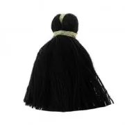 Borla Grande pompón imitación algodón 40 mm Negro / Dorado x5