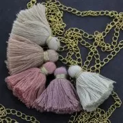 Borla Grande pompón imitación algodón 40 mm Rosa empolvado / Dorado x5