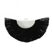 Colgante abanico media luna borlas y flecos 25x47 mm Negro/plateado x 1