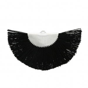 Colgante abanico media luna borlas y flecos 25x47 mm Negro/plateado x 1