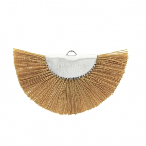 Colgante abanico media luna borlas y flecos 25x47 mm Mostaza/plateado x 1