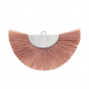 Colgante abanico media luna borlas y flecos 25x47 mm Sienna/plateado x 1