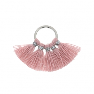 Colgante Pequeño abanico con pompones de imitación algodón 20x29 mm Rosa A/platx1