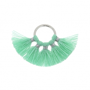 Colgante Pequeño abanico con pompones de imitación algodón 20x29 mm Mint/platx1
