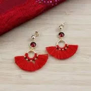 Colgante Pequeño abanico con pompones de imitación algodón 20x29 mm Granate/platx1