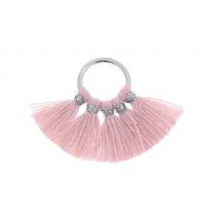 Colgante Pequeño abanico con pompones imitación algodón 20x29 mm Rosa/plateadox1