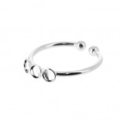 Anillo ajustable 3 engastes para cabuchones fondo plano 3 mm plateado x1