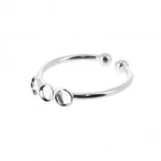 Anillo ajustable 3 engastes para cabuchones fondo plano 3 mm plateado x1