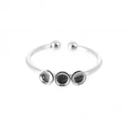 Anillo ajustable 3 engastes para cabuchones fondo plano 3 mm plateado x1