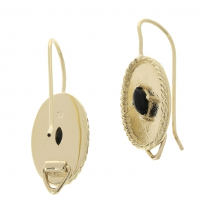 Ganchos pendientes decorado ovalado engaste ónice 24 mm Chapado de Oro 3 micras x2