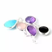 Encanto de Plata de Ley 925 / Jade 7.2 mm Facetado Redondo x1