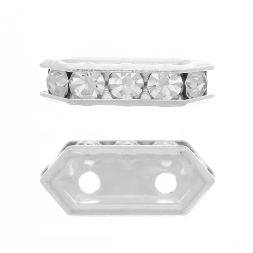 Barrette strass 10x5 mm Crystal 2 agujeros de Plata 925 x1