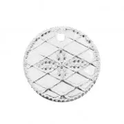 Dijes redondos diseño cruz 13 mm Chapado en plata fina x6