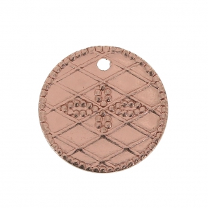 Dijes redondo motivo cruz 13 mm dorado rosa x6