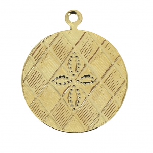 Dijes redondos motivo cruz 17 mm dorado x4