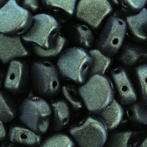 Cuentas de cristal Ginko Duo 2 agujeros 7.5x7.5mm Green Turquoise Metallic Matx10g