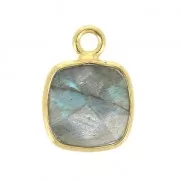 Colgante cuadrado facetado 7 mm engaste Plata 925 Chapado de Oro Labradorite x1