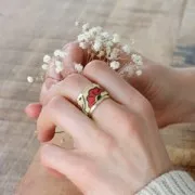 Cinta en poli-algodón style wax 20 mm - Bamako Flores de boda Rojo / Amarillo x1m