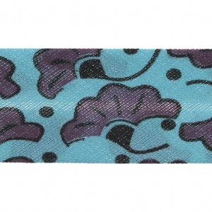 Cinta bies algodón estilo wax 20 mm - Bamako Flores de boda Morado / Azul x1m