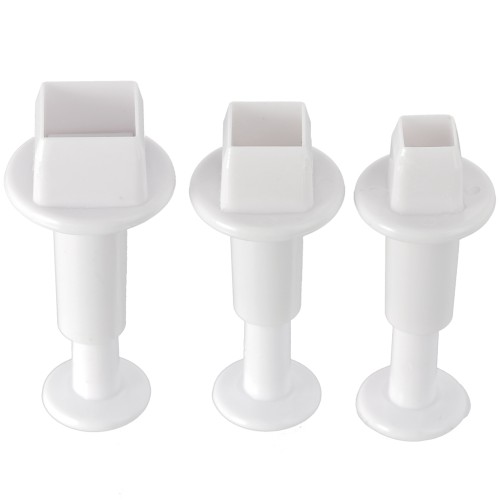 3 moldes con botón para arcilla polimérica -  Cuadrado 7-9.5-12.5 mm