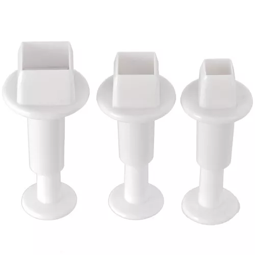 3 moldes con botón para arcilla polimérica - Cuadrado 7-9.5-12.5 mm