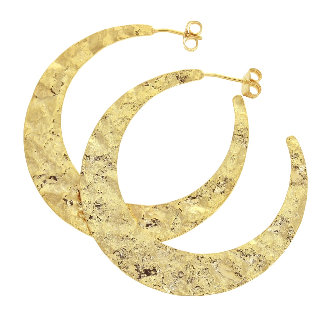 Pendientes de aro luna martelées aplaties 50 Dorado con fino x2 - Perles &