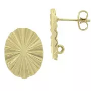 Pendientes ovalados efecto plisado con anilla a decorar 13x18mm Dorado satinado x2