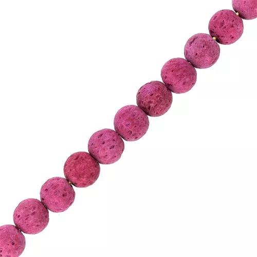 Cuentas Redondas 6 mm Piedra de lava teñida - Rosa frambuesa x15