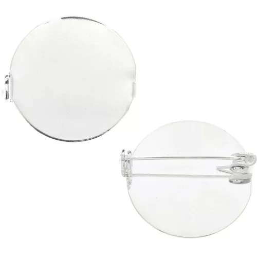 Base broche para cabuchón fondo plano 26 mm - Chapado en plata fina x1