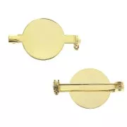 Base broche para cabuchón fondo plano 16 mm - Dorado con oro fino x1