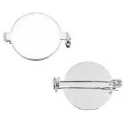 Base broche para cabuchón fondo plano 20 mm - Chapado en plata fina x1