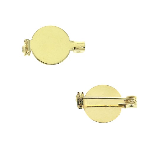 Base broche para cabuchón fondo plano 13 mm - Dorado con oro fino x1