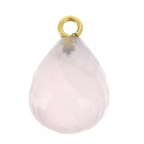Colgante gota facetada 13x10 mm Plata 925 Chapado de Oro/Cuarzo Rosa x1