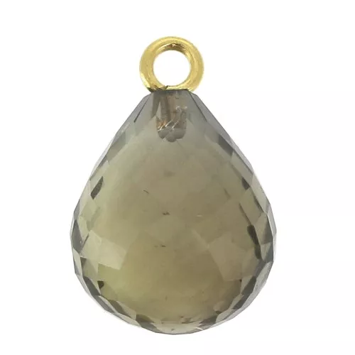 Colgante gota facetada 13x10 mm Plata 925 Chapado de Oro/Cuarzo Fumado x1