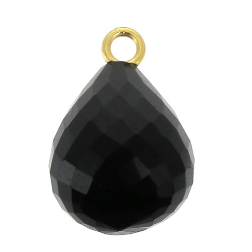 Colgante gota facetada 13x10 mm Plata 925 Chapado de Oro/Onyx Negro x1