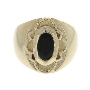 Anillo sello grande mujer engaste Onyx negro talla 56 Chapado de Oro 3 micras x1