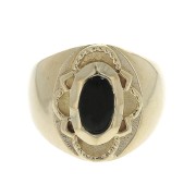 Anillo sello grande mujer engaste Onyx negro talla 54 Chapado de Oro 3 micras x1|raw }}
