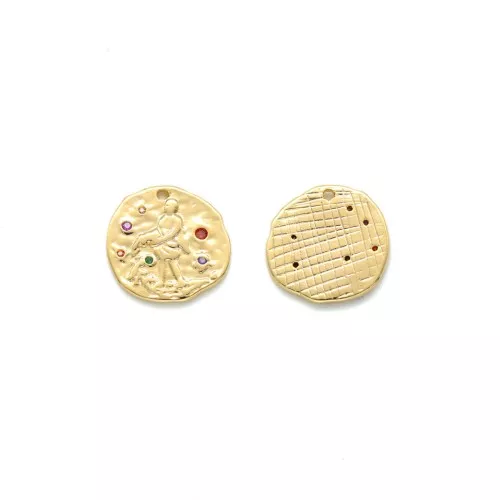 Dije Zodíaco Aquarius de latón con óxido de zirconio 15 mm dorado x1