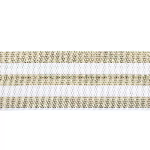Cinta elástica fantasía ancha 3 rayas Lurex 40 mm Blanco/Dorado x 1m