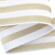 Cinta elástica fantasía ancha 3 rayas Lurex 40 mm Blanco/Dorado x 1m