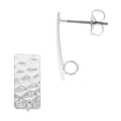 Pendientes rectangulares martilladas con anilla de latón 7x16mm Rodiado x2