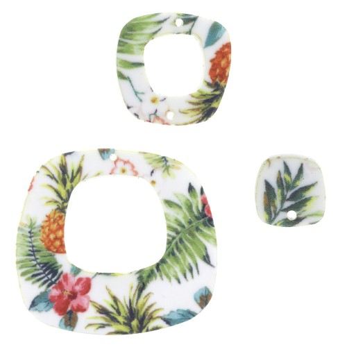 Set de 3 entrepiezas cuadradas asimétricos de plexiglas - Flores tropicales