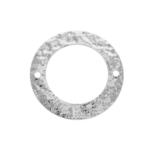Anilla montaje y tejido martillado de latón 21mm 2 agujeros Rodiado brillante x1