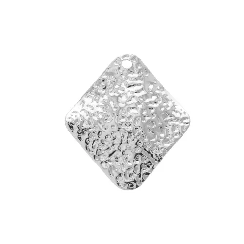 Dije rombo martillado para hacer piezas de Joyería y bisutería 17x19 mm Rodiado x1
