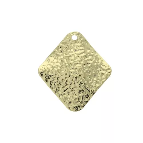 Dije rombo martillado para hacer piezas de Joyería y bisutería 17x19 mm Dorado x1