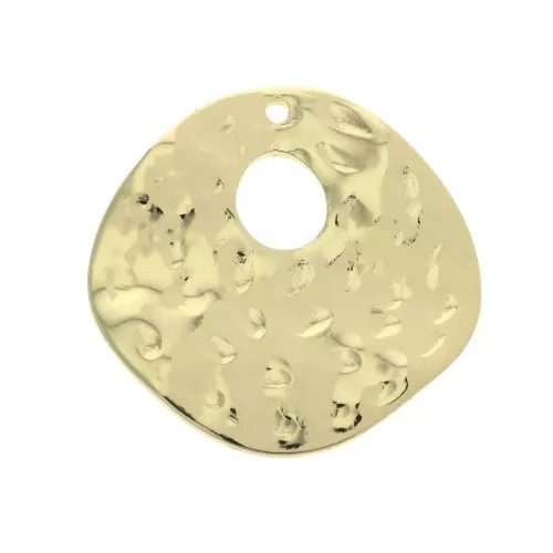 Dije redondo irregular martillado piezas de Joyería y bisutería 23mm Dorado x1