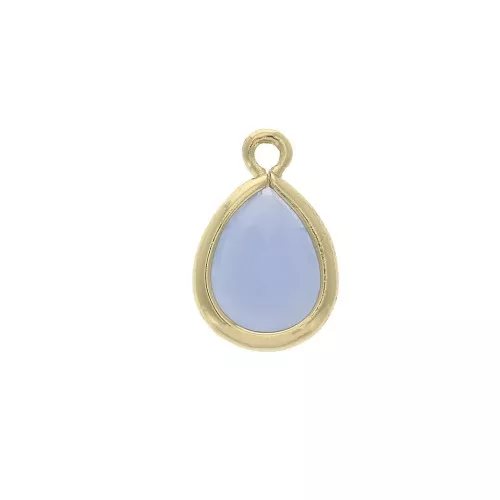 Dije gota de vidrio facetado 7x11.5mm con anilla - Dorado / Opaque Azul x1