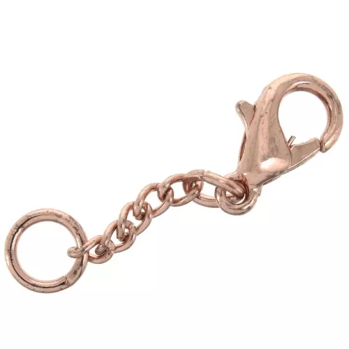 Cierre mosquetón 10 mm con cadena de extensión y su anilla Dorado rosa x5